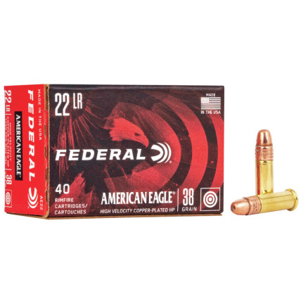 Munição Federal .22 LR High Velo Copper Plated HP 38gr Cx c/40 1