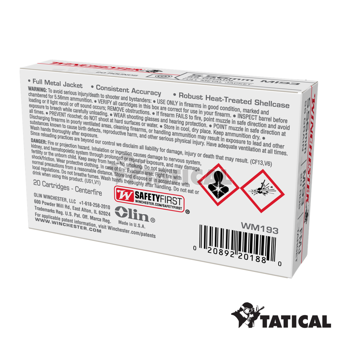Munição Winchester M193 5,56×45mm NATO Cx c/20