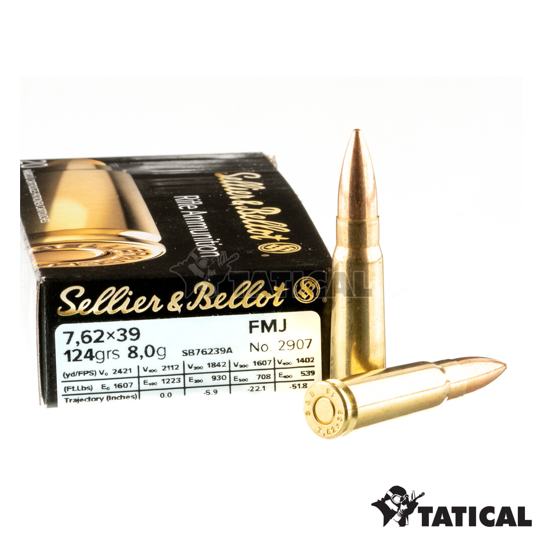 Munição Sellier & Bellot .7,62x39 FMJ 124gr Cx c/20