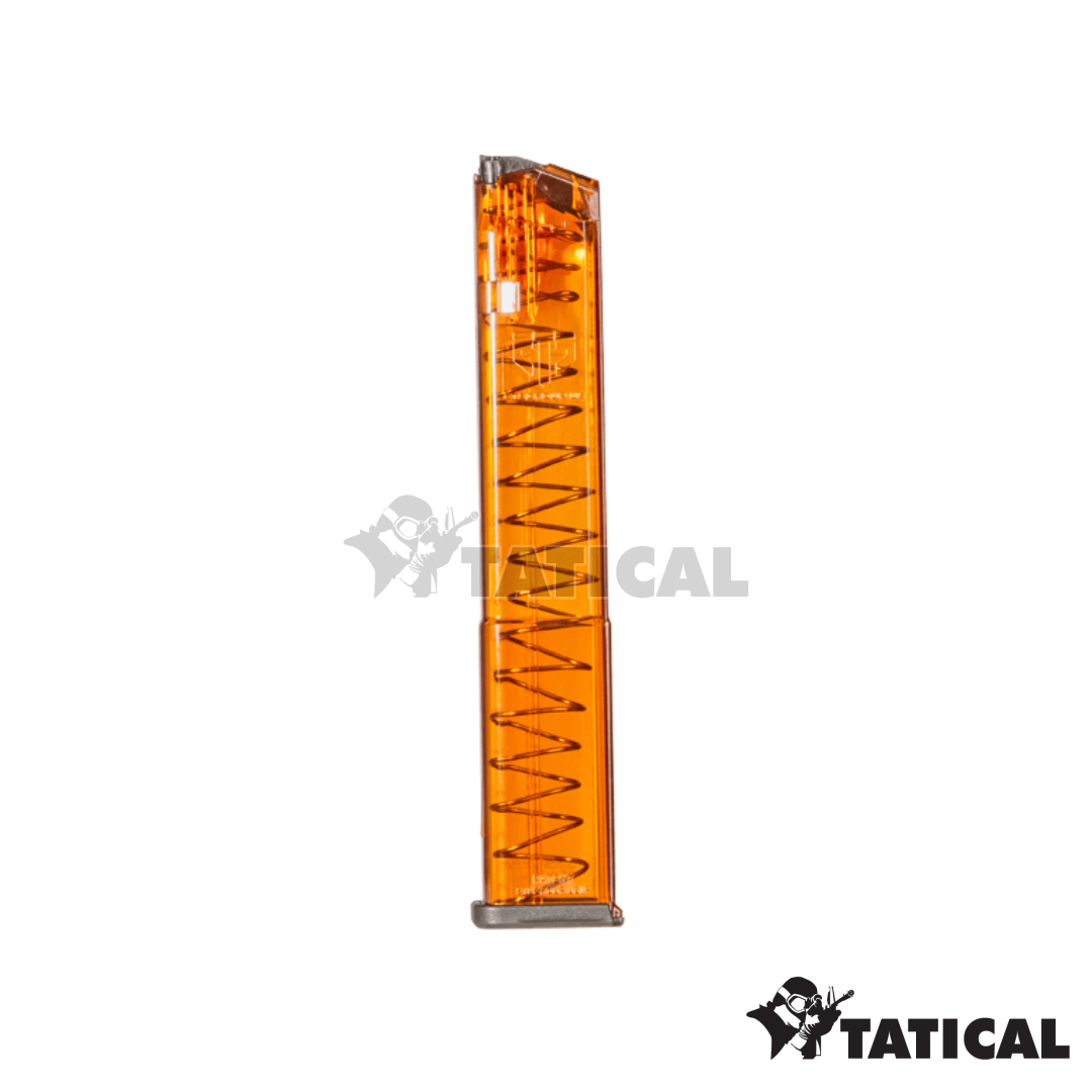 Carregador ETS Laranja Para pistolas Glock Capacidade 32 Tiros 9 mm Luger