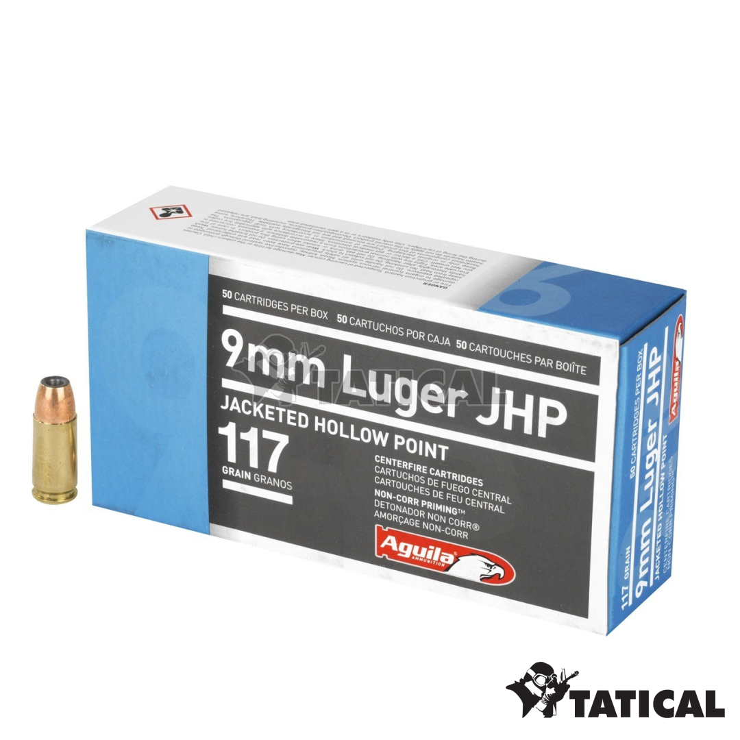 Munição Aguila JHP 117gr 9 mm Luger Cx c/ 50
