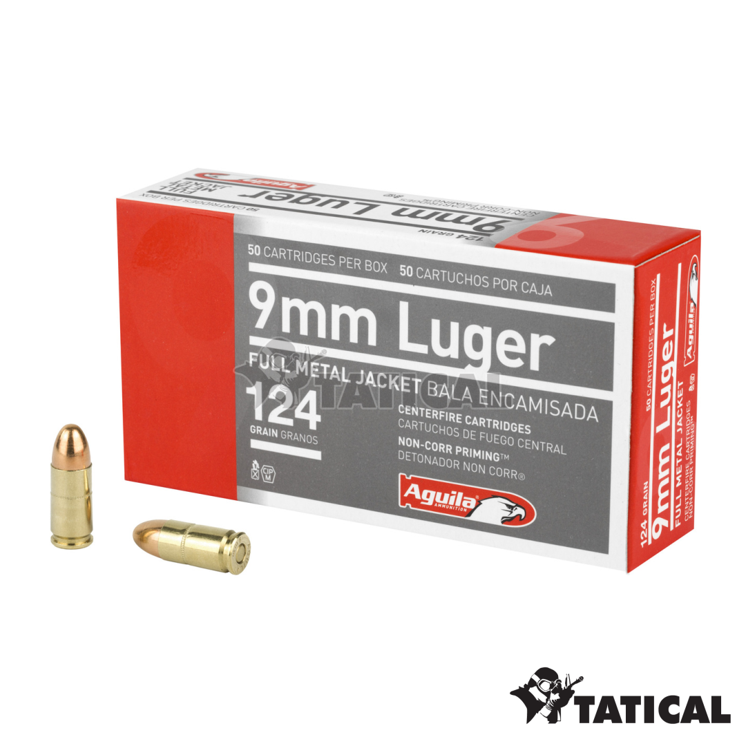 Munição Aguila FMJ 124gr 9 mm Luger Cx c/ 50