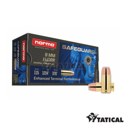 Munição Norma Safeguard 9mm JHP 115gr Cx C/50