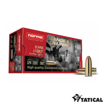 Munição Norma R&T 9mm Luger FMJ 124gr Cx C/50