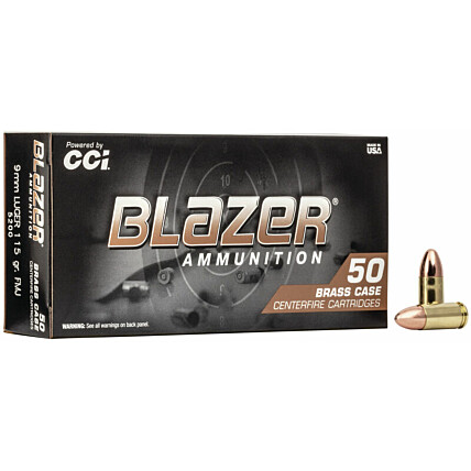 Munição CCI 9 mm Luger  Blazer Brass FMJ 115gr Cx c/50 1