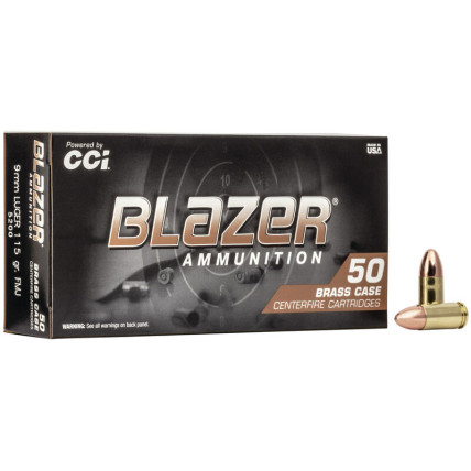 Munição CCI 9 mm Luger  Blazer Brass FMJ 115gr Cx c/50 1